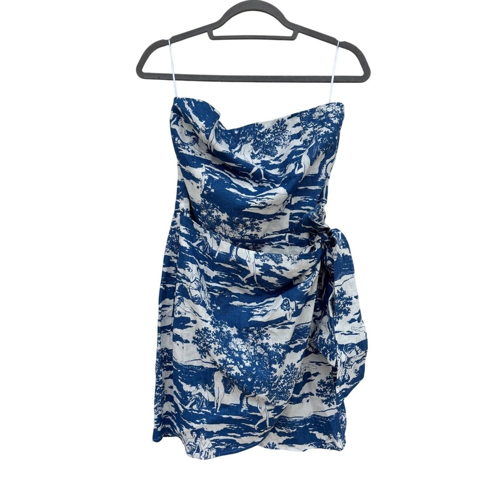 NWT Reformation Turnip Dress, Toscana Print, Strapless Wrap, Blue, Size 8 - Picture 2 of 6